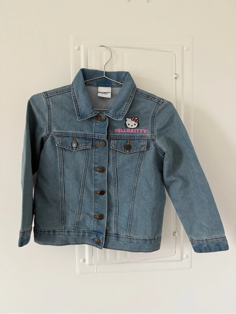 Hello Kitty Light Blue Denim Jacket with Pink Embroidered Logo